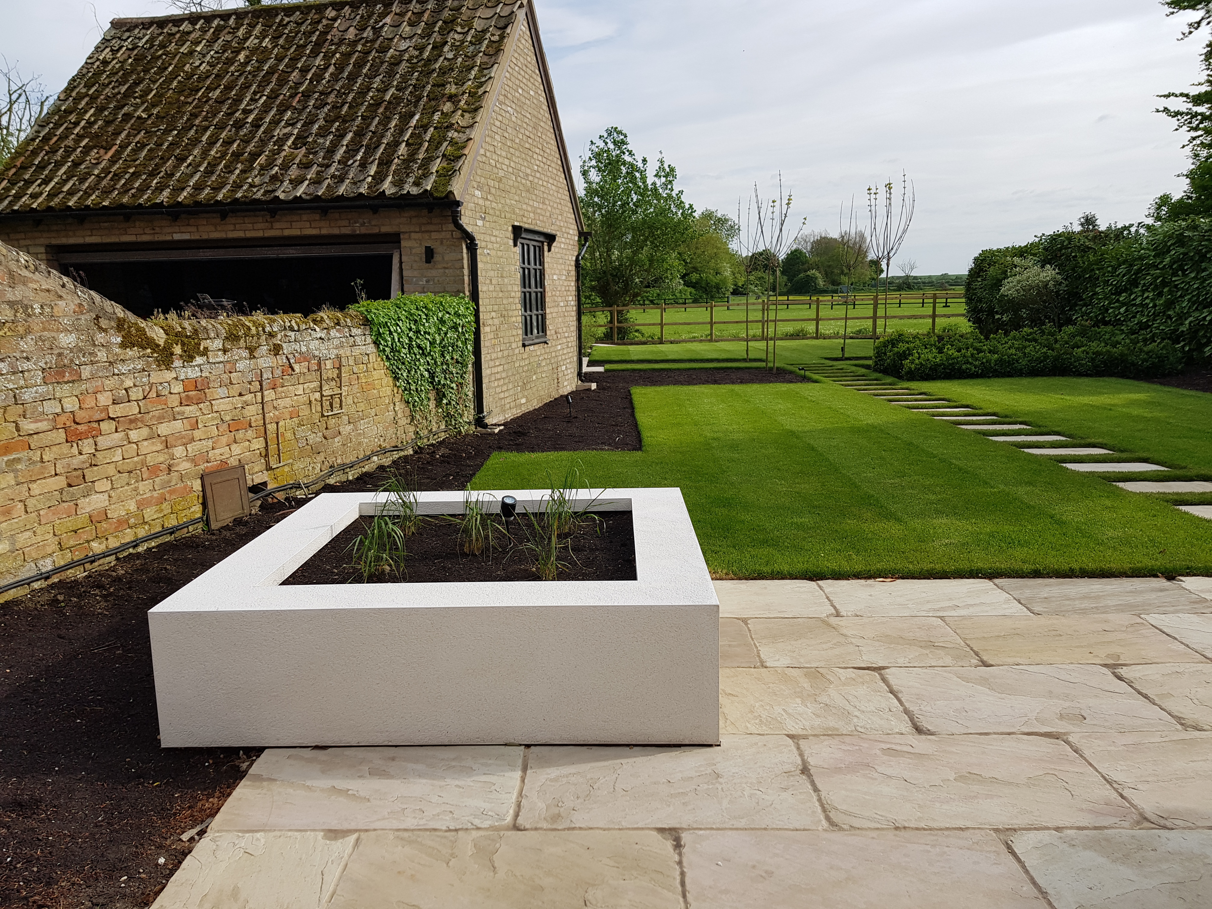 Luxury garden landscaping with elegant pathways